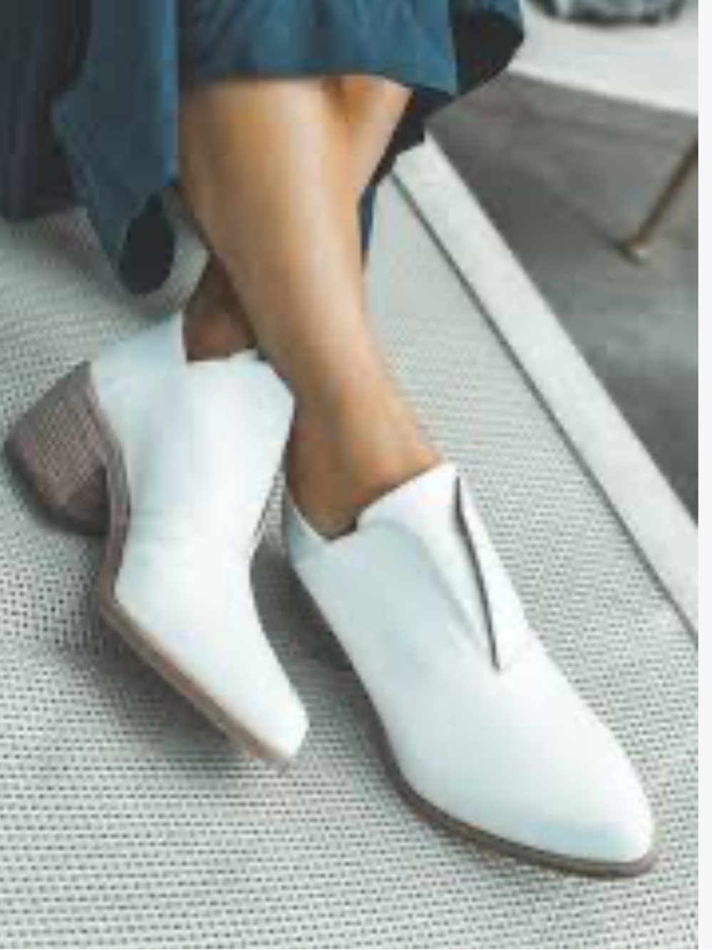 White Slip-On Ankle Booties with V-Cut Vamp